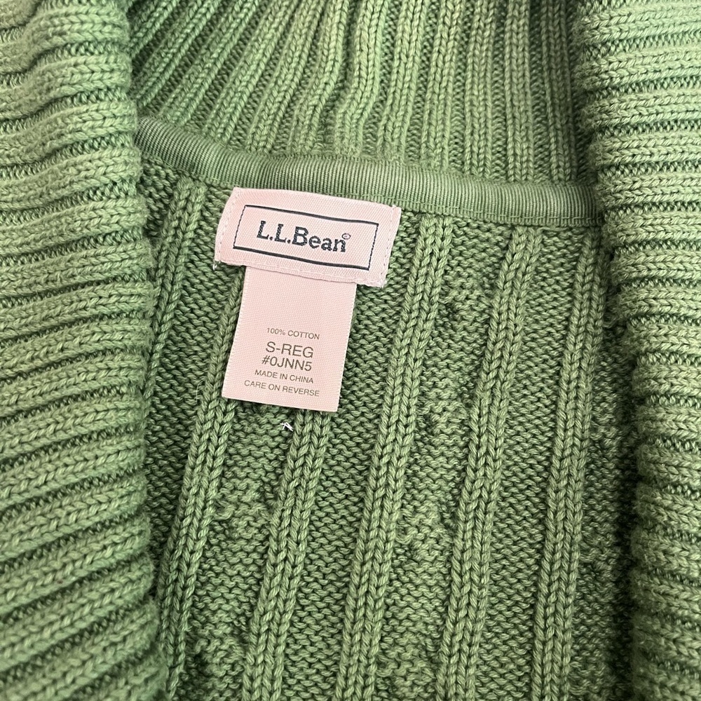 [S]L.L. Bean Forest Green Cable Knit Cotton Belted Long Button Cardigan RARE - Picture 4 of 7